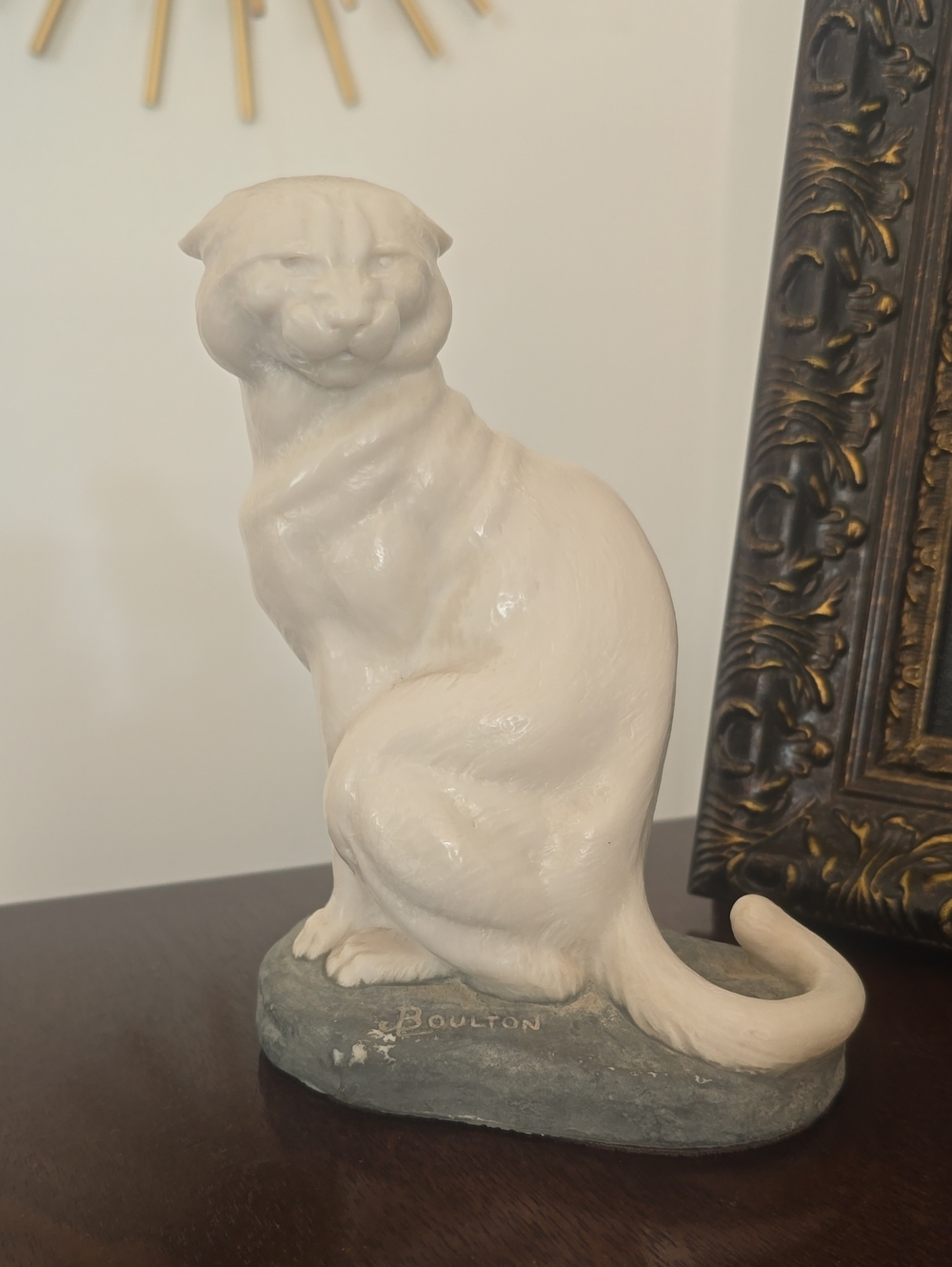JL Boulton | White Alabaster Angry Cougar Figurine